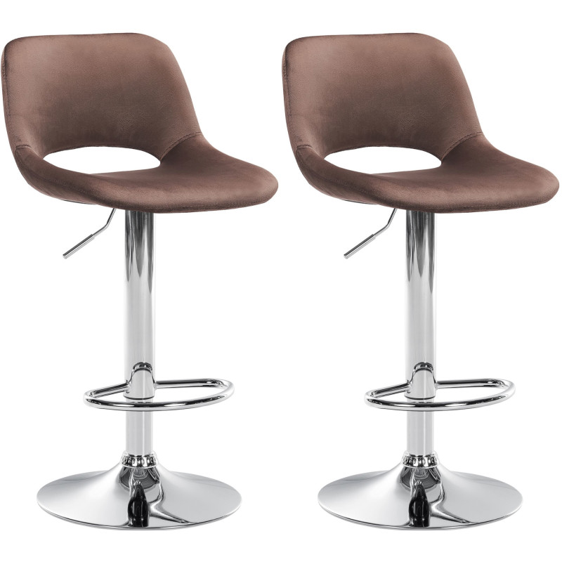 Lot de 2 tabourets de bar Camden en velours chromé brun