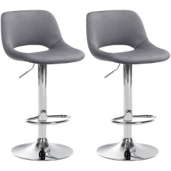 Lot de 2 tabourets de bar Camden en velours chromé gris foncé