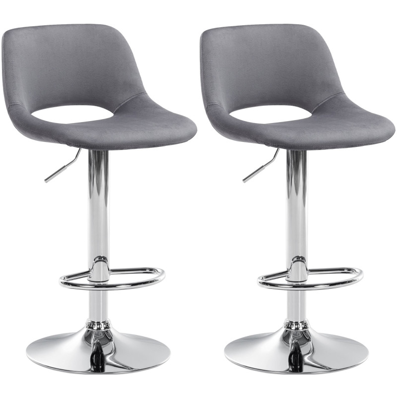 Lot de 2 tabourets de bar Camden en velours chromé gris foncé