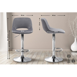 Lot de 2 tabourets de bar Camden en velours chromé gris foncé