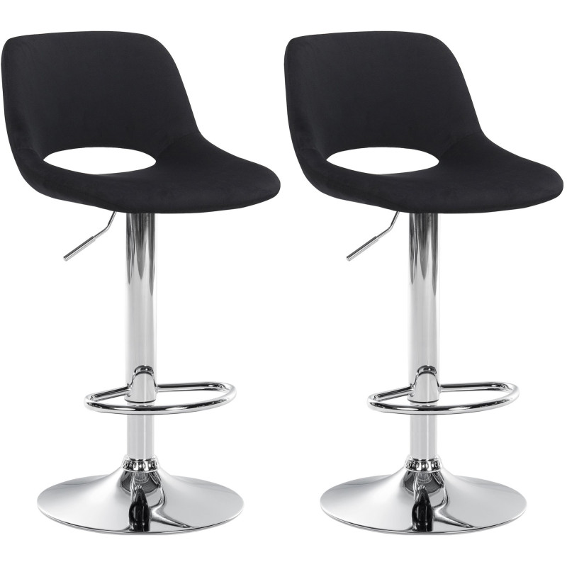 Lot de 2 tabourets de bar Camden en velours chromé noir