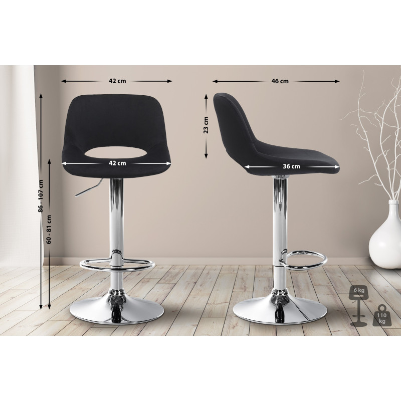 Lot de 2 tabourets de bar Camden en velours chromé noir