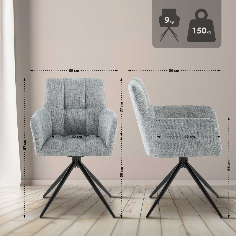 Lot de 2 chaises de salle à manger Jonah en tissu gris clair
