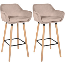 Lot de 2 tabourets de bar en velours Grant gris clair