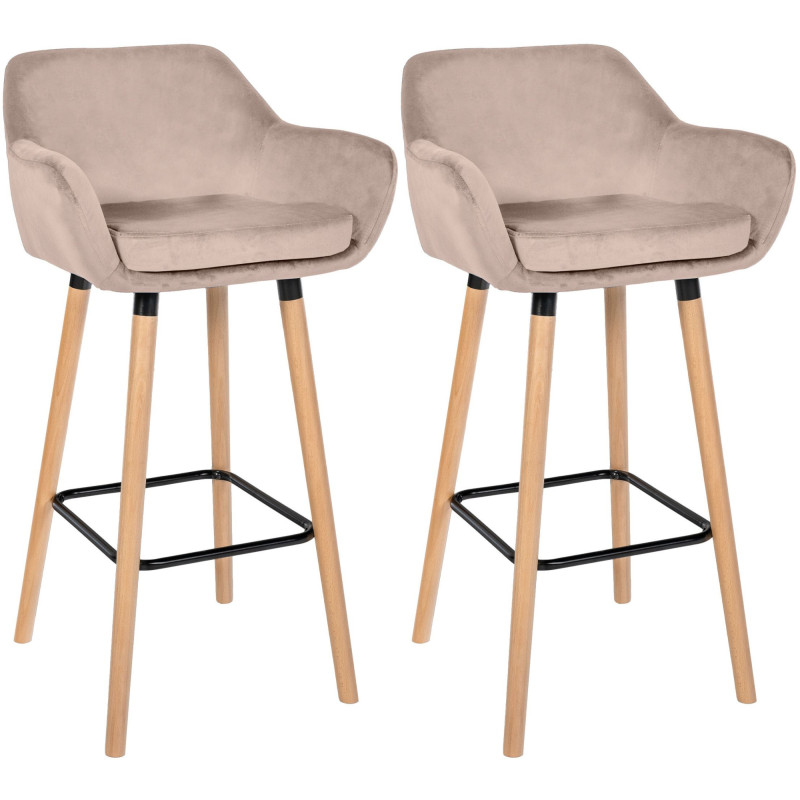 Lot de 2 tabourets de bar en velours Grant gris clair