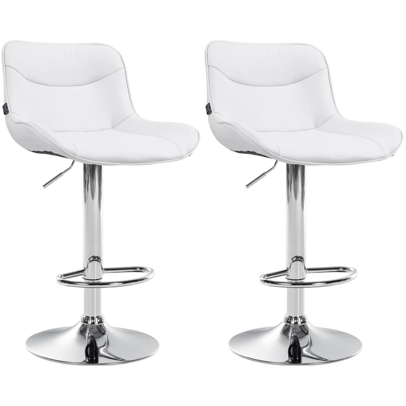 Lot de 2 tabourets de bar Vonore simili cuir chromé blanc