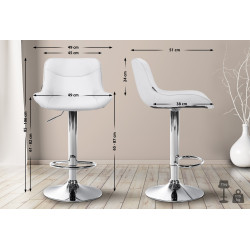Lot de 2 tabourets de bar Vonore simili cuir chromé blanc