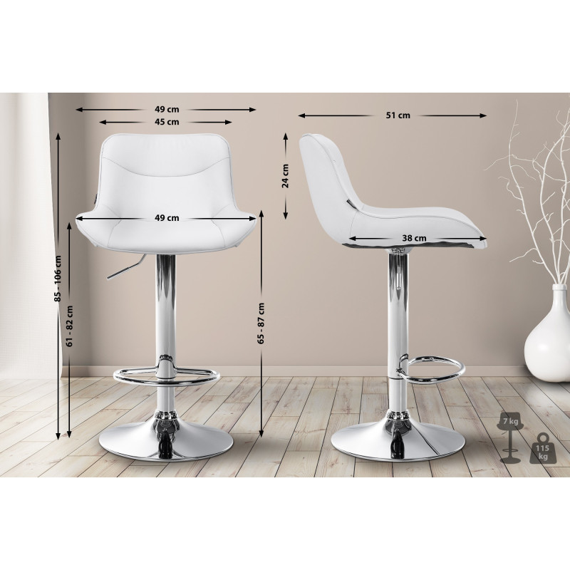 Lot de 2 tabourets de bar Vonore simili cuir chromé blanc