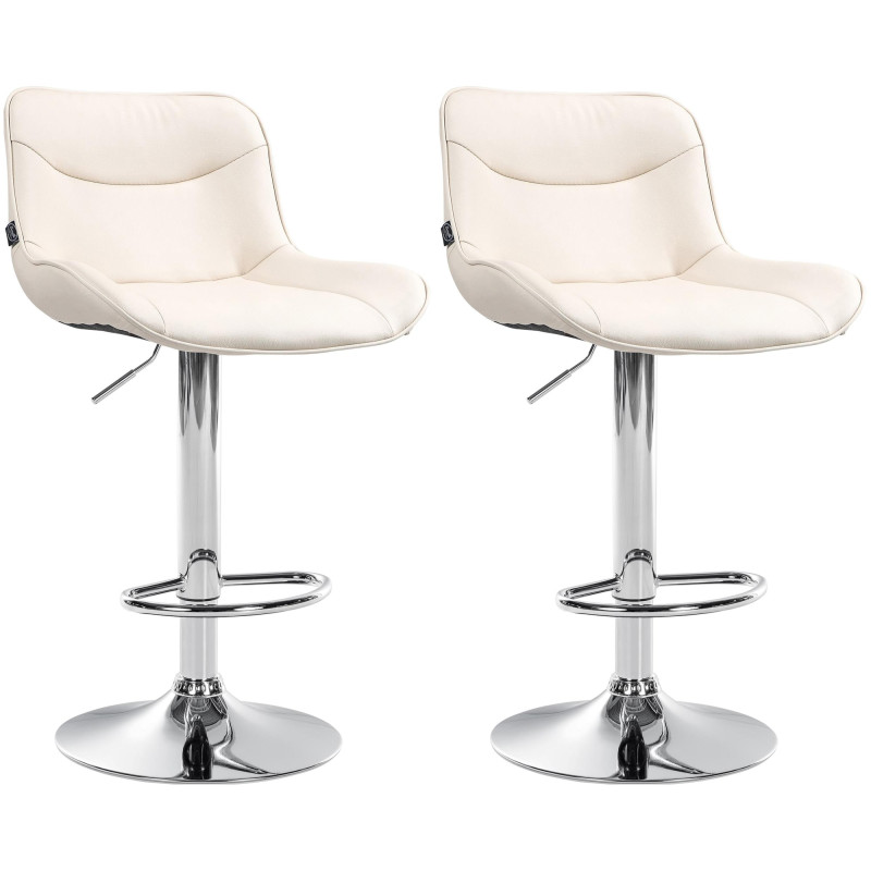 Lot de 2 tabourets de bar Vonore simili cuir chromé crème