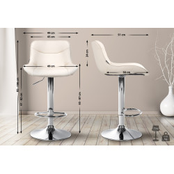 Lot de 2 tabourets de bar Vonore simili cuir chromé crème