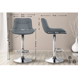 Lot de 2 tabourets de bar Vonore simili cuir chromé gris