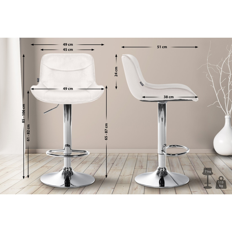 Lot de 2 tabourets de bar Vonore velours chrome crème