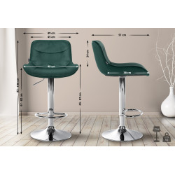 Lot de 2 tabourets de bar Vonore velours chrome vert