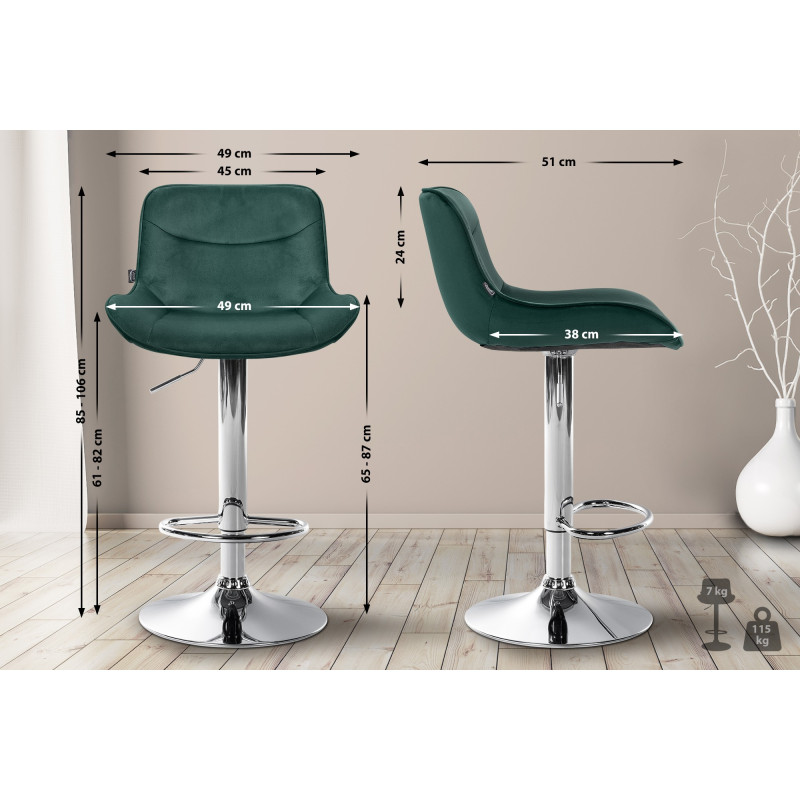 Lot de 2 tabourets de bar Vonore velours chrome vert
