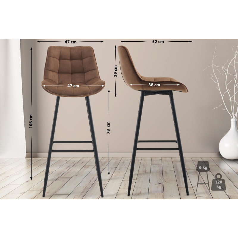 Lot de 2 tabourets de bar en velours Dartford brun