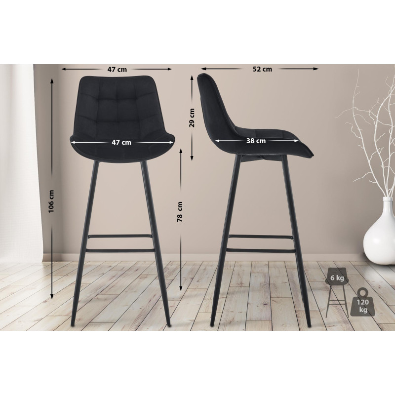 Lot de 2 tabourets de bar en velours Dartford noir