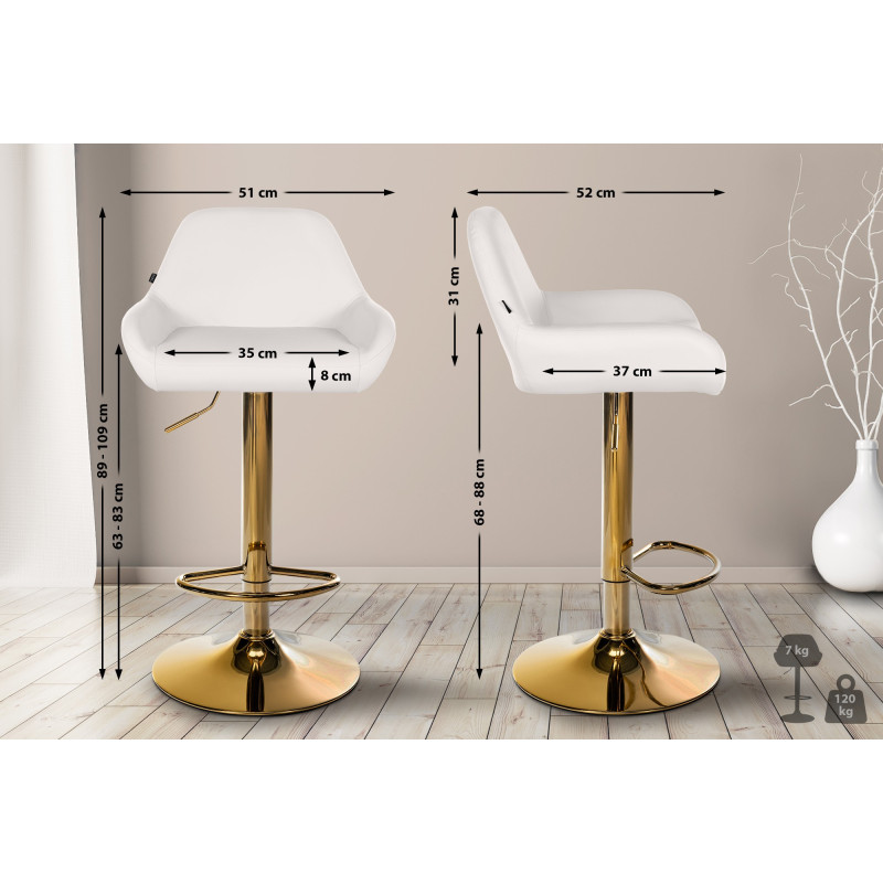 Tabouret de bar Braga Gold simili cuir blanc