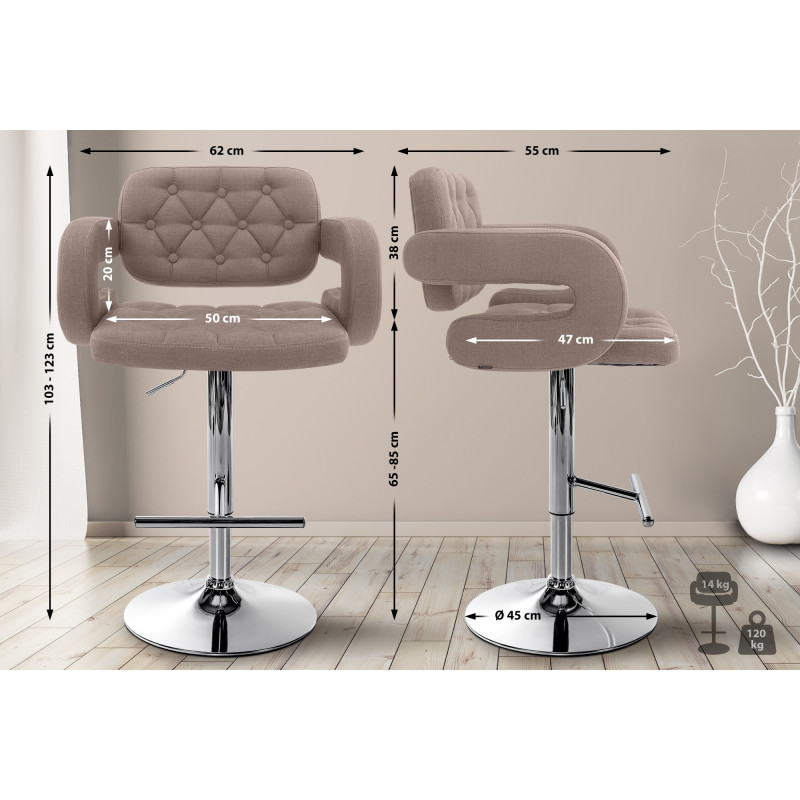 Lot de 2 tabourets de bar Dublin tissu C taupe