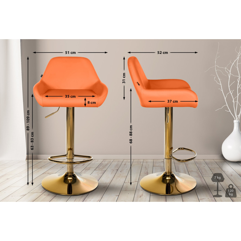 Lot de 2 tabourets de bar Braga Gold simili cuir orange
