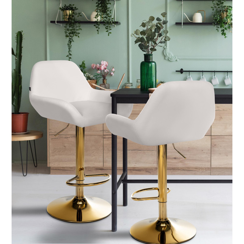 Lot de 2 tabourets de bar Braga Gold simili cuir blanc