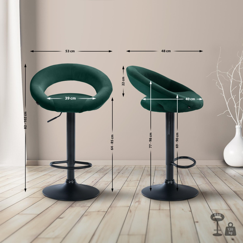 Tabouret de bar Olinda en velours vert