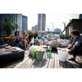 Pot De Fleurs Rond LOFT URBAN - Plastique - Percé - Réservoir - Avec roulettes - Ш40 - Vert