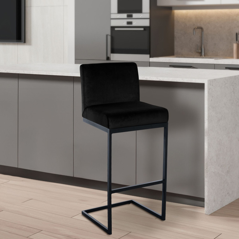 Tabouret de bar en velours Hopewell B noir