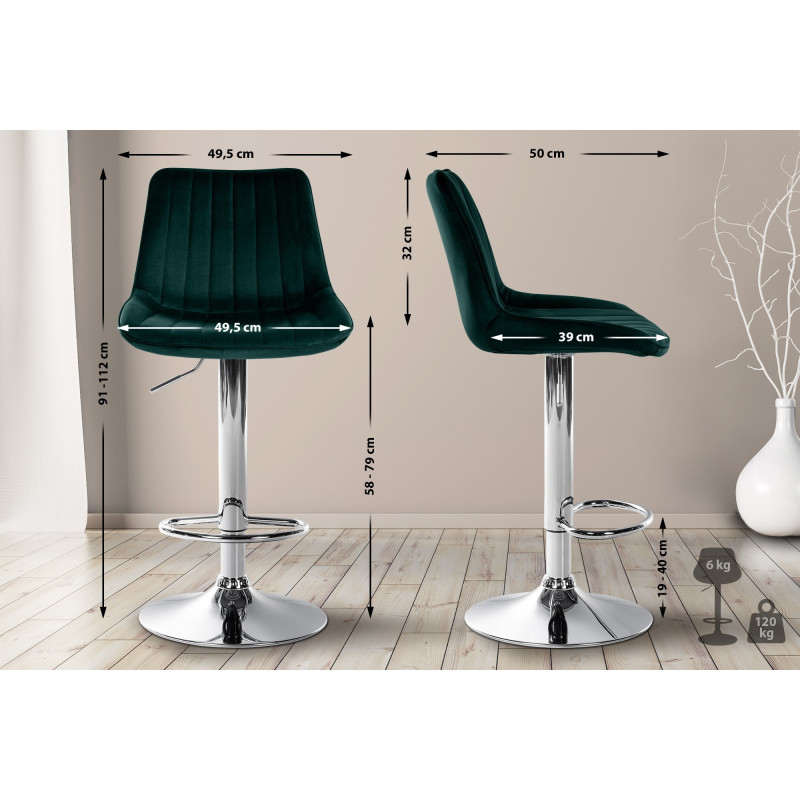 Tabouret de bar Toni velours chromé vert