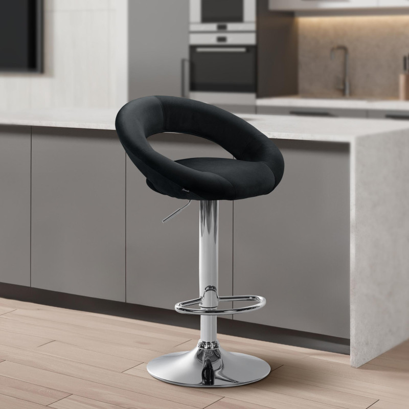 Tabouret de bar Olinda velours chromé noir