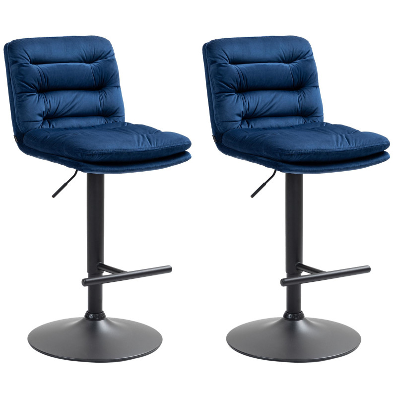 Lot de 2 tabourets de bar Damar velours bleu