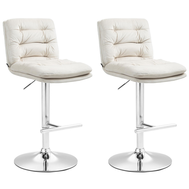 Lot de 2 tabourets de bar Damar velours chromé crème