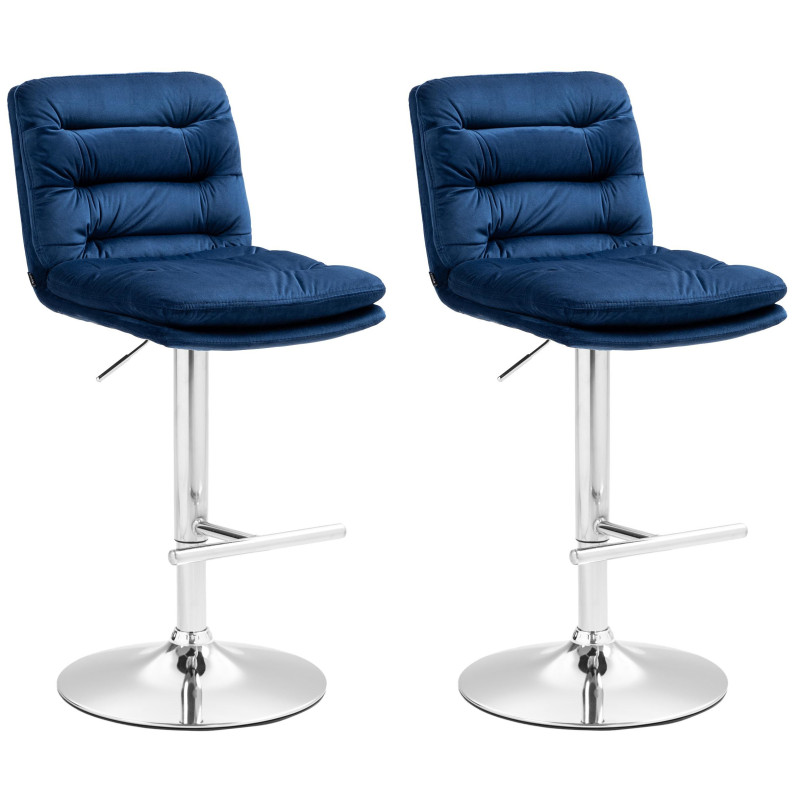 Lot de 2 tabourets de bar Damar velours chromé bleu