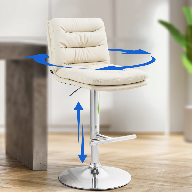 Lot de 2 tabourets de bar Damar en cuir artificiel chromé crème