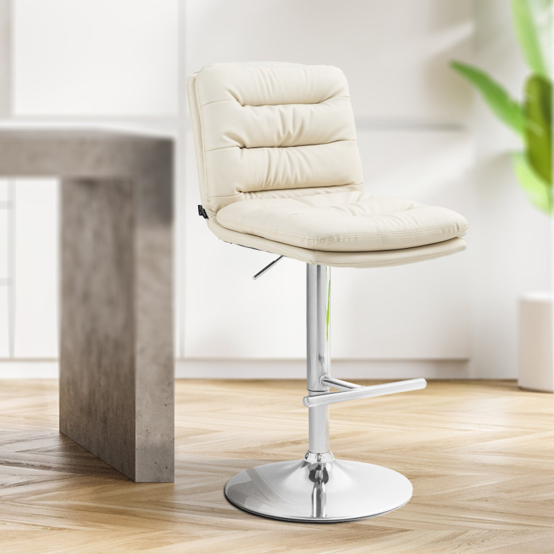 Lot de 2 tabourets de bar Damar en cuir artificiel chromé crème