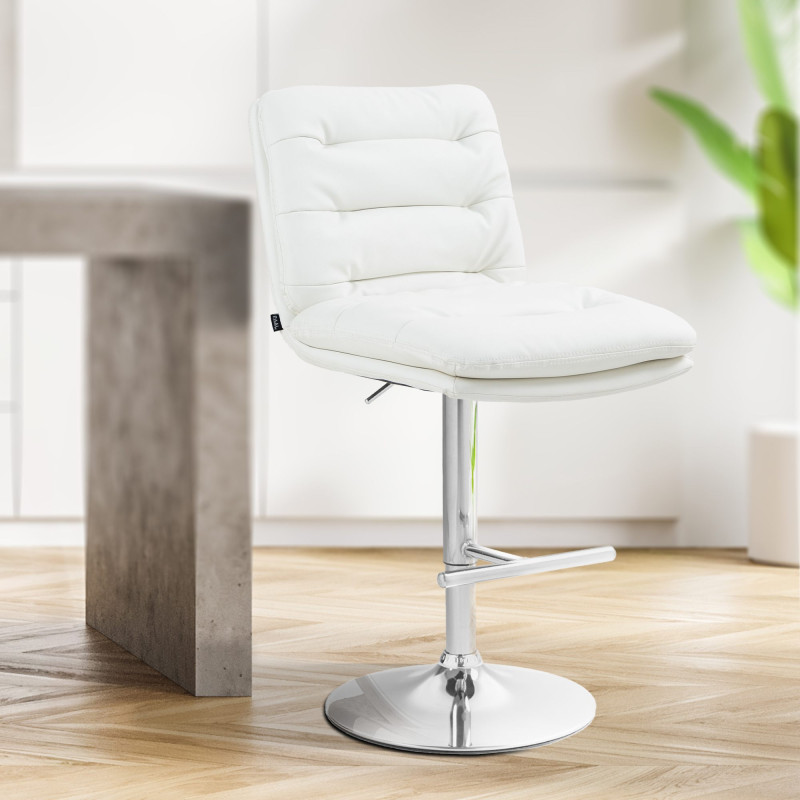 Lot de 2 tabourets de bar Damar en cuir artificiel chromé blanc