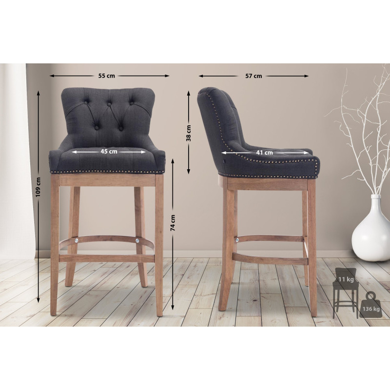 Tabouret de bar en tissu Lakewood, lumière antique gris foncé