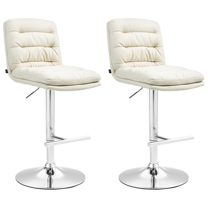 Lot de 2 tabourets de bar en tissu Damar chromé crème