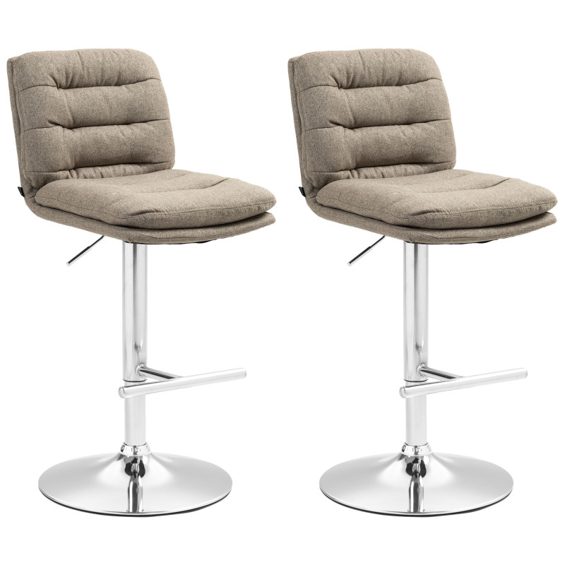 Lot de 2 tabourets de bar en tissu Damar chromé taupe