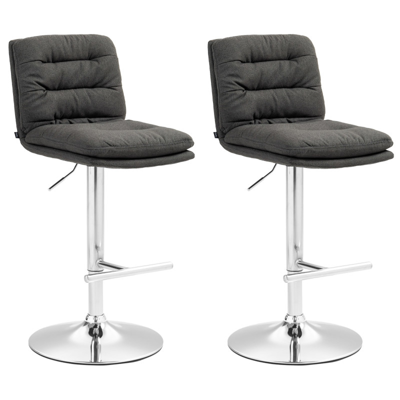 Lot de 2 tabourets de bar en tissu Damar chromé gris foncé