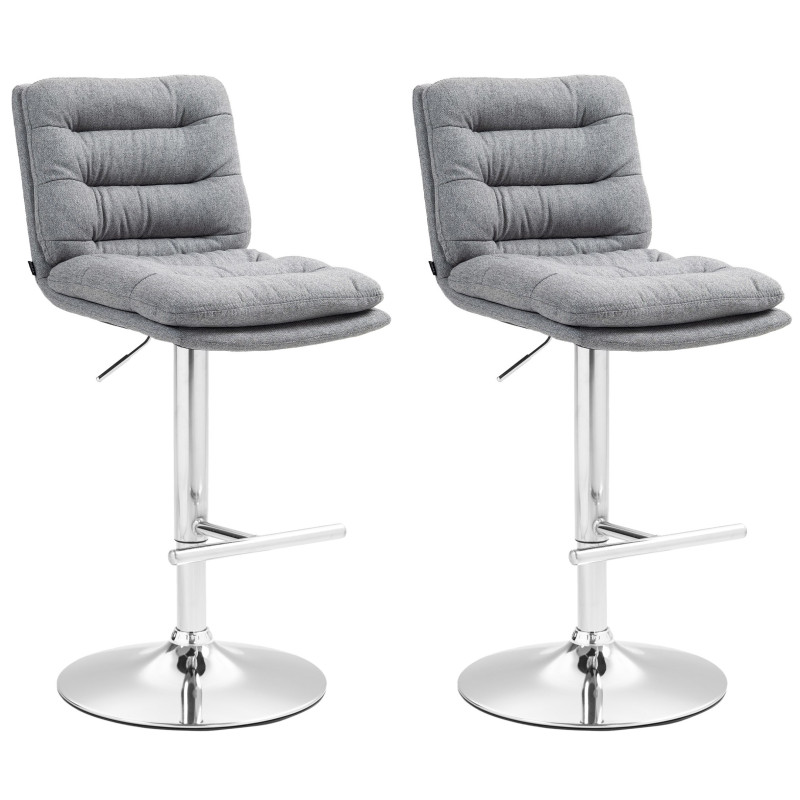 Lot de 2 tabourets de bar en tissu Damar chromé gris