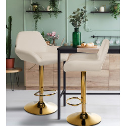 Lot de 2 tabourets de bar en tissu Braga Gold crème