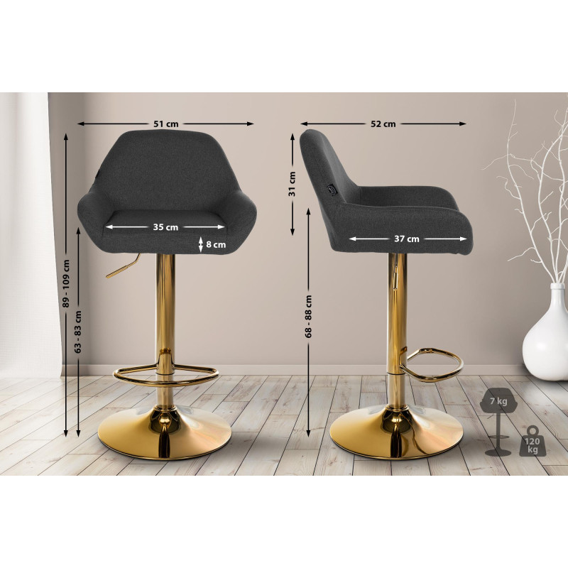 Lot de 2 tabourets de bar en tissu Braga Gold noir
