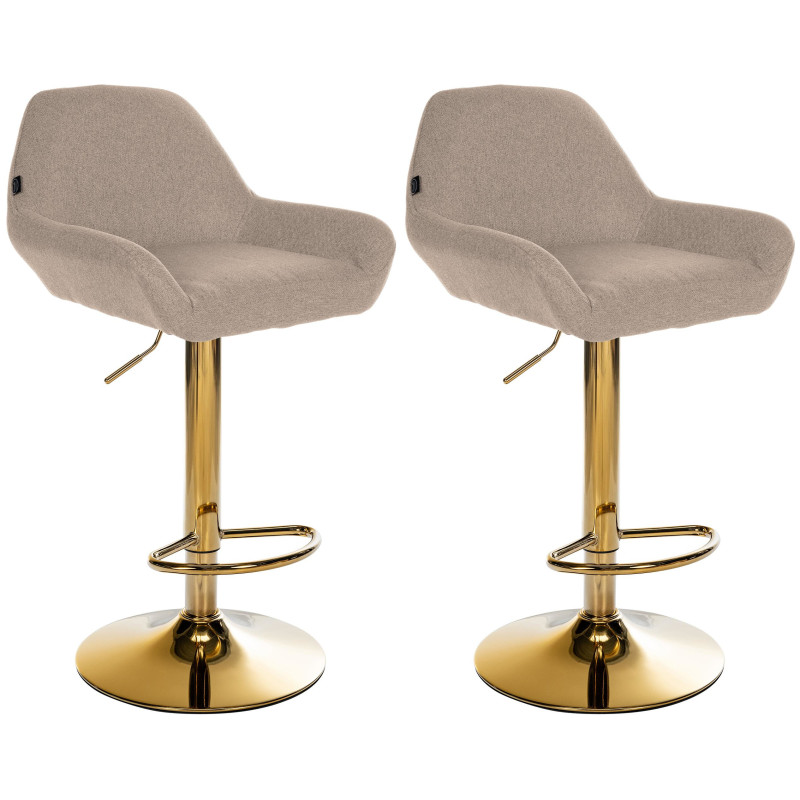 Lot de 2 tabourets de bar en tissu Braga Gold taupe