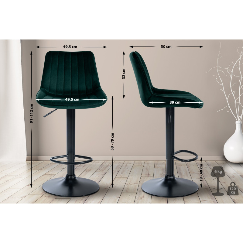 Tabouret de bar Toni velours vert