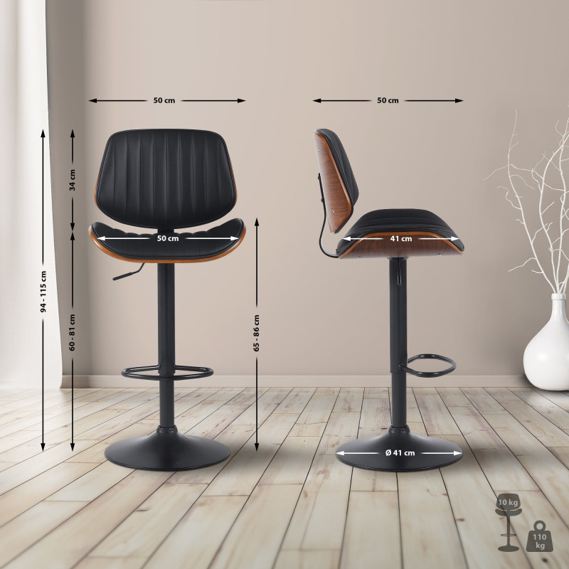 Tabouret de bar Clawson, similicuir noyer/noir