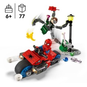 LEGO 76275 Marvel La Course-poursuite en Moto : Spider-Man contre Docteur Octopus, Jouet avec Moto avec Canons