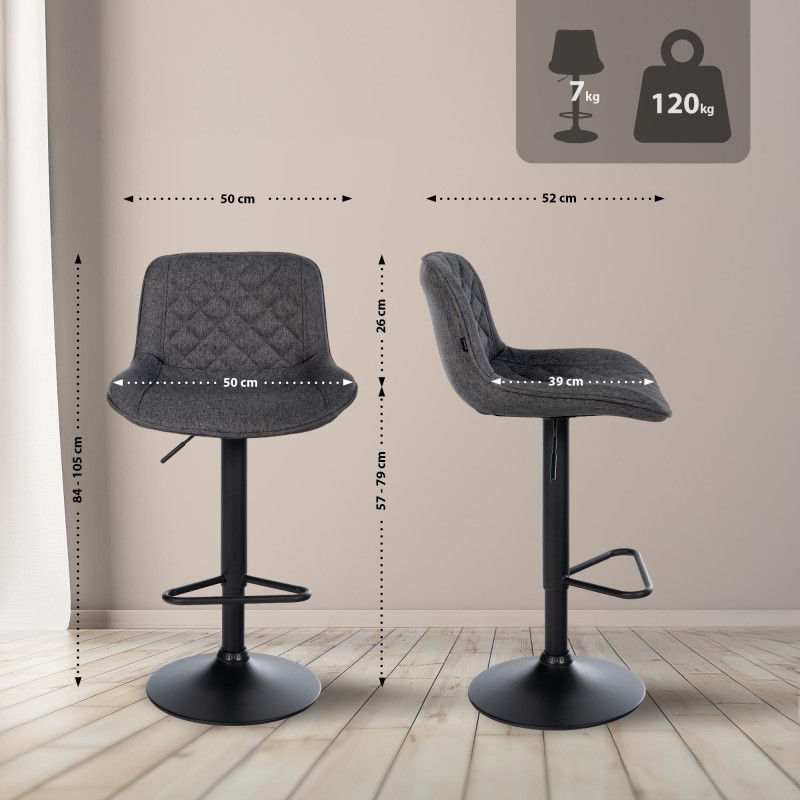 Tabouret de bar en tissu Kasson noir