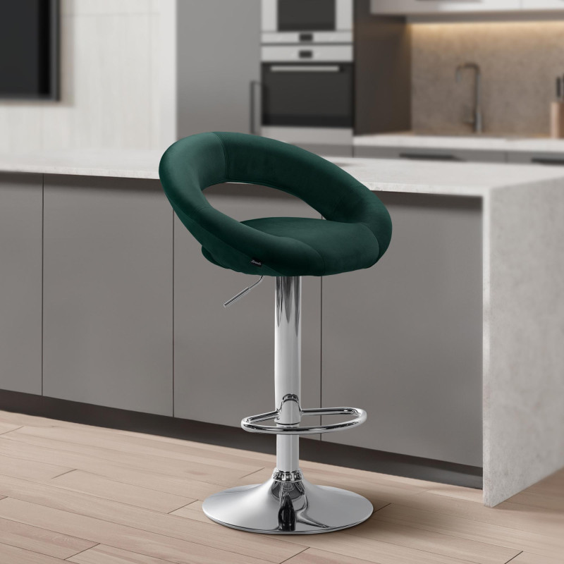 Tabouret de bar Olinda velours chromé vert