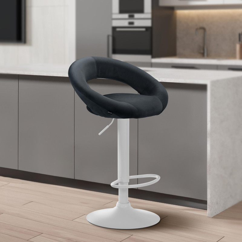Tabouret de bar Olinda en velours gris foncé
