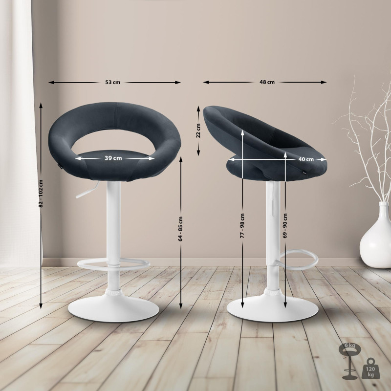 Tabouret de bar Olinda en velours gris foncé